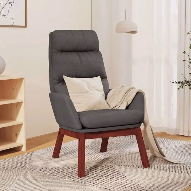 Poltrona Relax Recliner vidaXL in Tessuto Grigio con Braccioli e Struttura in Metallo e Legno