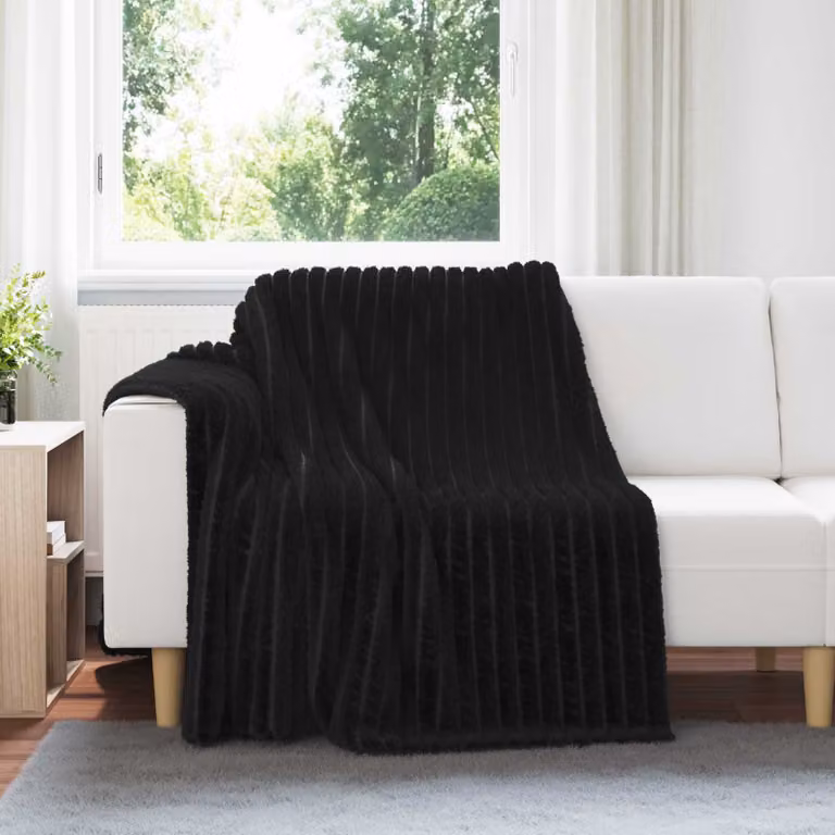 Set di 6 coperte in pile vidaXL nere L: 200 cm, P: 150 cm