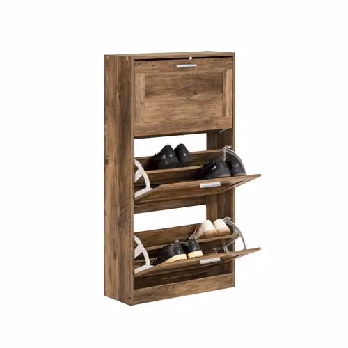 SoBuy Scarpiera ribaltabile Scarpiera a 3 ribalte Portascarpe salvaspazio Slim, 60x23x115cm, Noce, FSR137-L-F