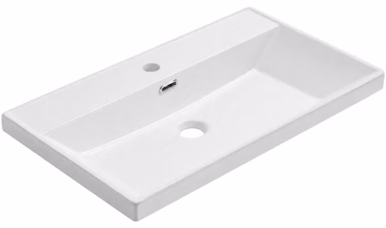 Lavabo in Vetroceramica, modello Viano, da incasso, colore bianco lucido, dimensioni 50,8 x 46,4 cm