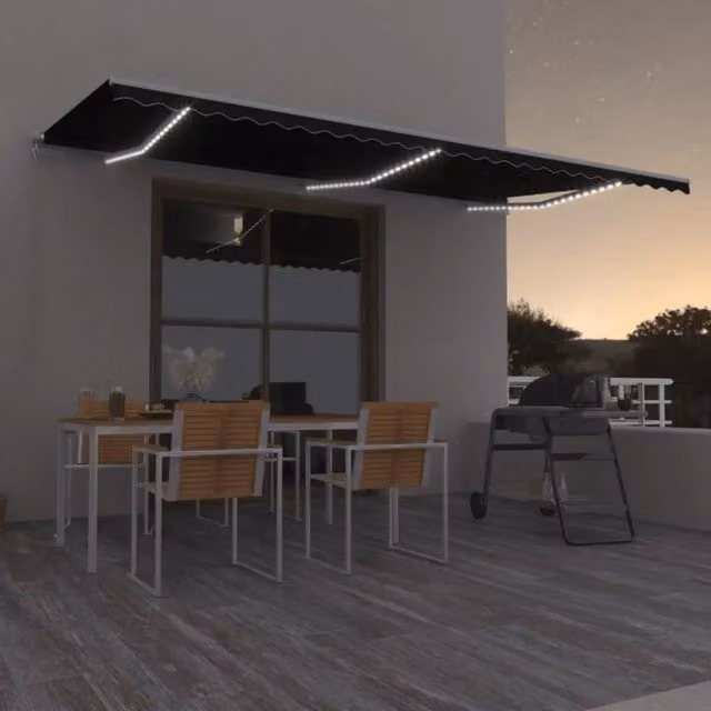 Tenda da Sole Retrattile Manuale con LED 600x350 cm Antracite 3069044