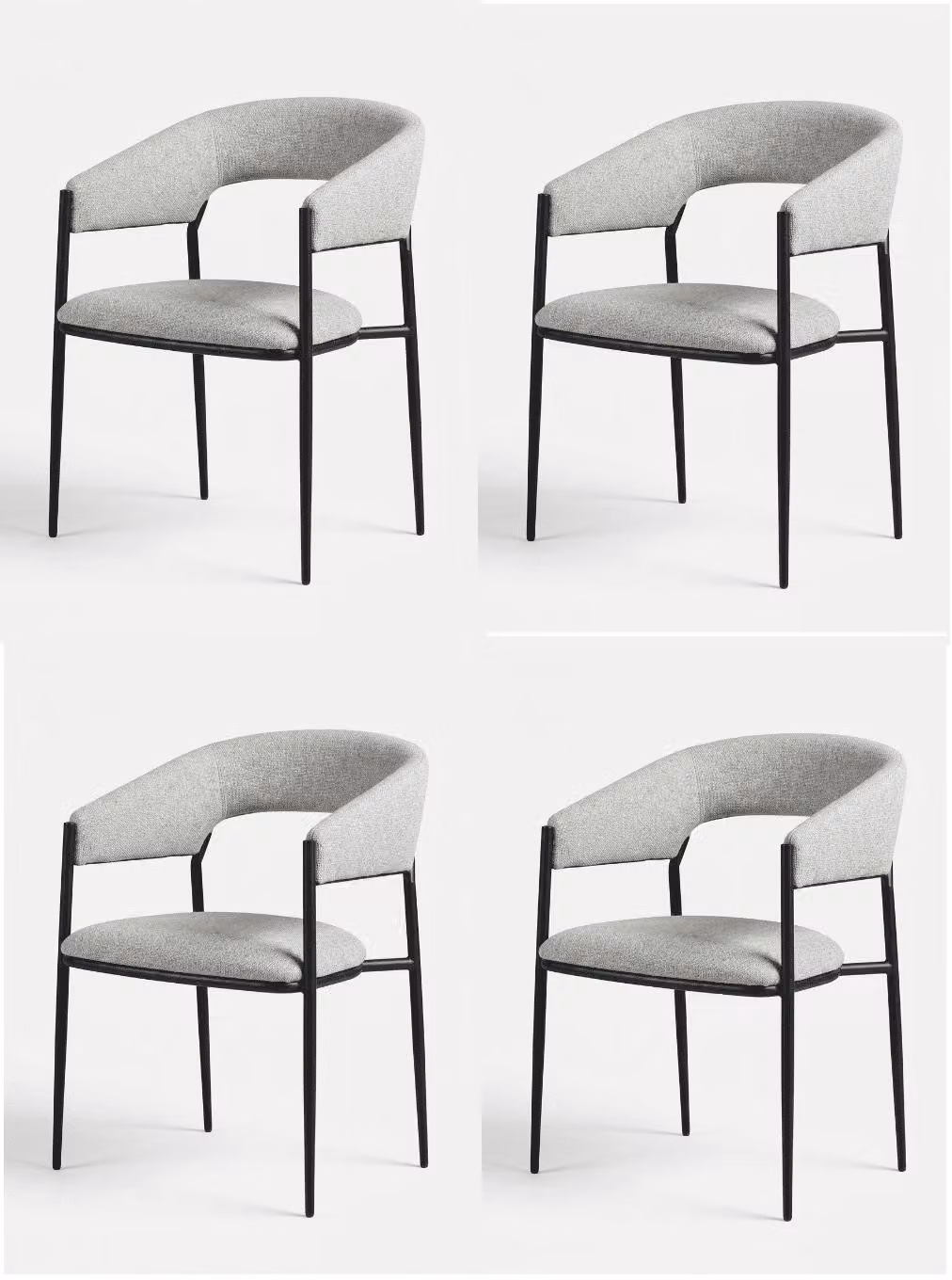Set di 4 eleganti sedie da pranzo, colore bianco, con braccioli in tessuto