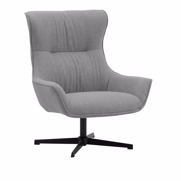 Poltrona girevole RIGA in tessuto grigio e base in metallo nero