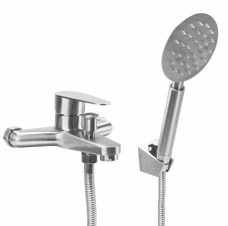 Miscelatore monocomando in acciaio inossidabile per lavabo, con doccetta manuale e montaggio a parete