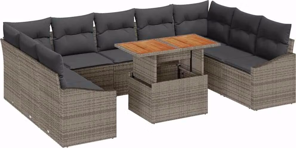 Set Divano da Giardino 10 pcs Grigio Poly Rattan
