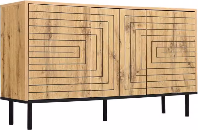 Mobile contenitore in MDF color legno con 3 ante a pressione, motivo a onde, 120×35×68 cm, carico fino a 50 kg