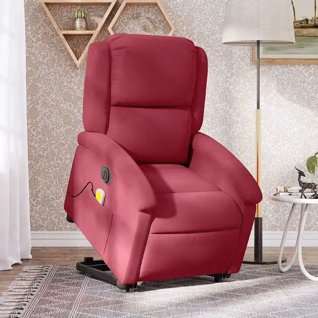 Poltrona Alzapersona Elettrica con Massaggio vidaXL in Velluto Rosso per Senior – 1