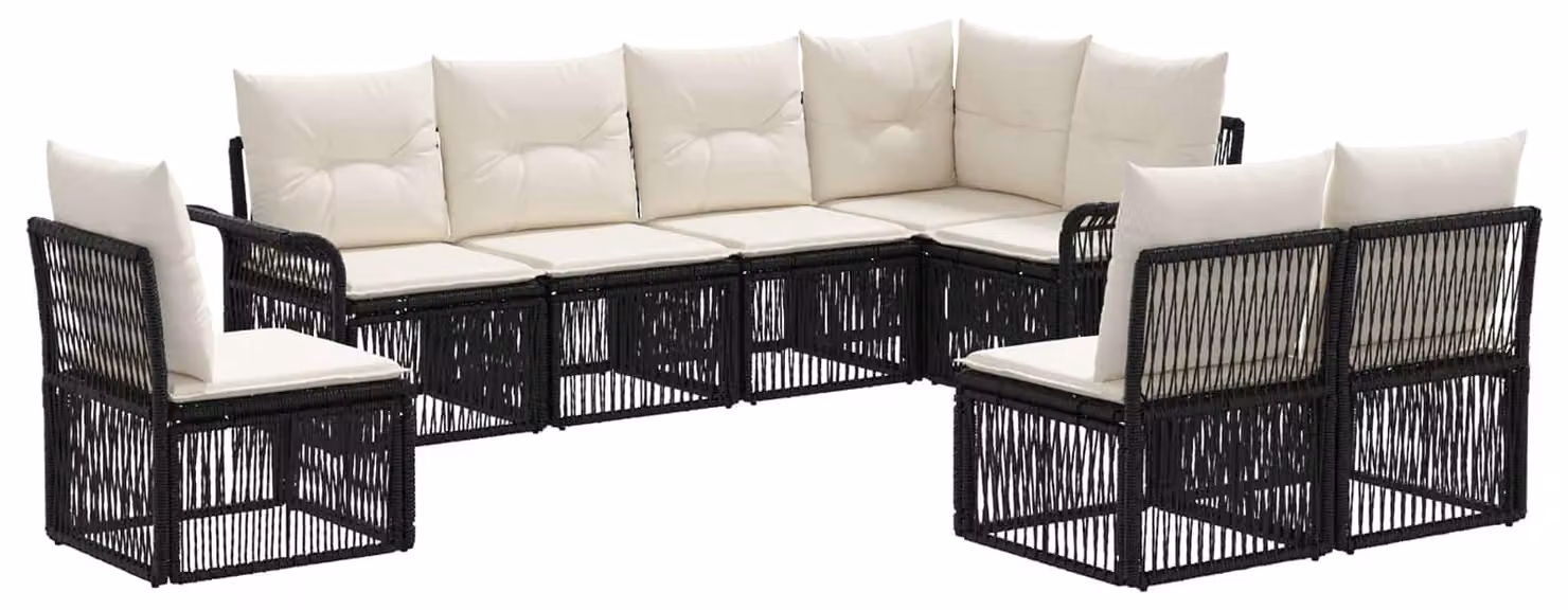 Set da giardino composto da 8 pezzi, colore nero, realizzato in rattan sintetico