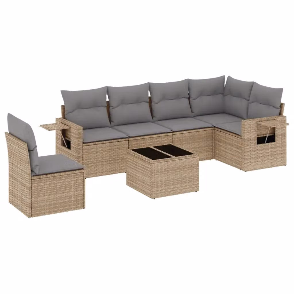 vidaXL Set Divani da Giardino a L 7 pz in Polyrattan con Cuscini Beige e Grigio – 2