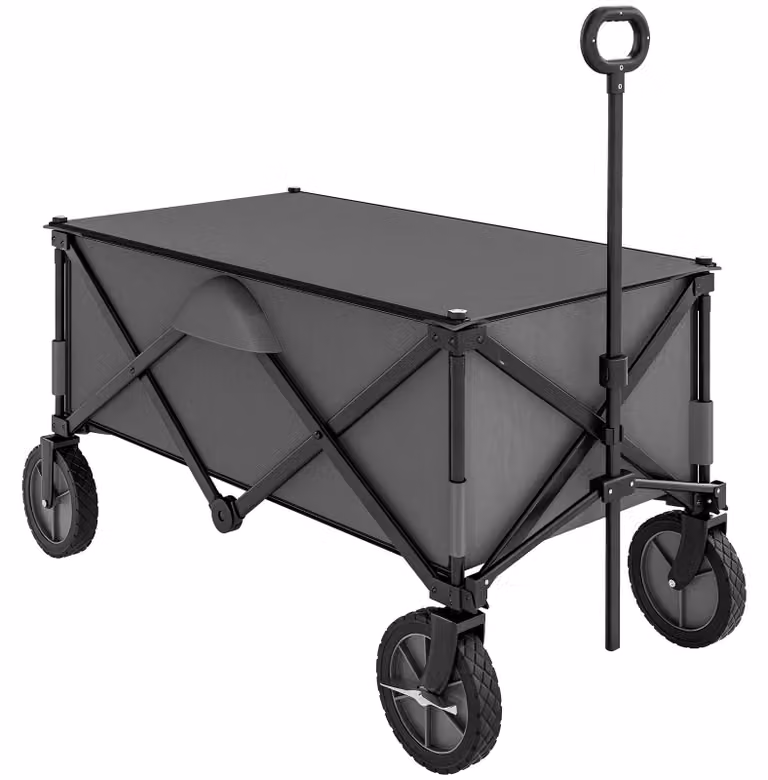 Carrello Outsunny: carrello da trasporto pieghevole con tasche laterali e piano ribaltabile