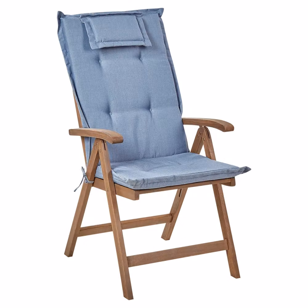 Set di 6 sedie da giardino BELIANI in legno di acacia scuro con braccioli, regolabili e pieghevoli, incluse cuscini blu in tessuto resistente ai raggi UV, stile rustico – 2