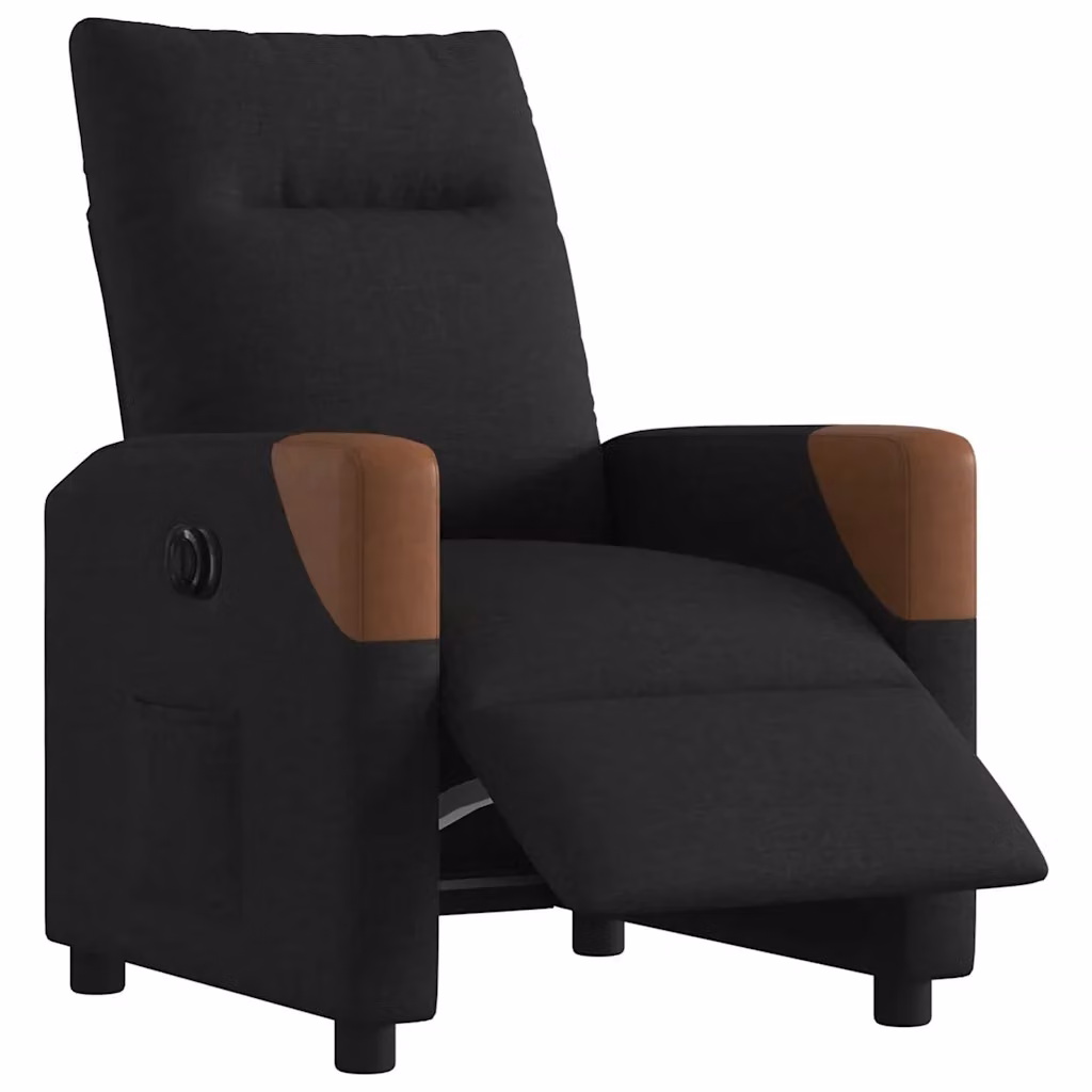 Poltrona elettrica reclinabile relax vidaXL in tessuto nero e marrone con braccioli e struttura in legno e metallo – 2
