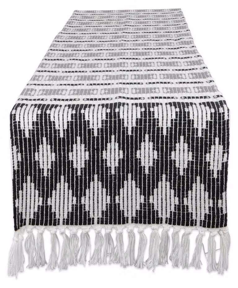 Tovaglia decorativa in cotone, motivo sud-ovest, nero/grigio, 38,1 x 182,88 cm