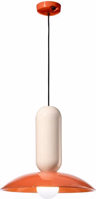 Lampadario a sospensione Ferroluce Pau in ceramica stile Art Déco arancio e beige con attacco E27