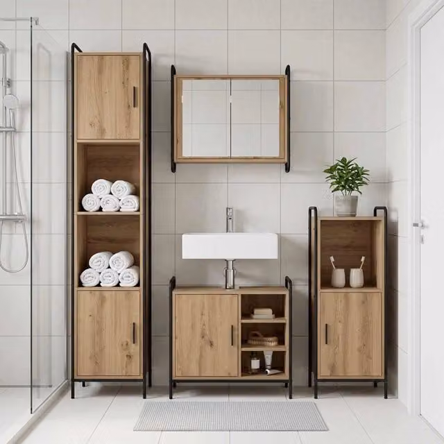 Set di Armadi da Bagno 4 pz Rovere Artigianale 40 x 36 x 181 cm 3444608