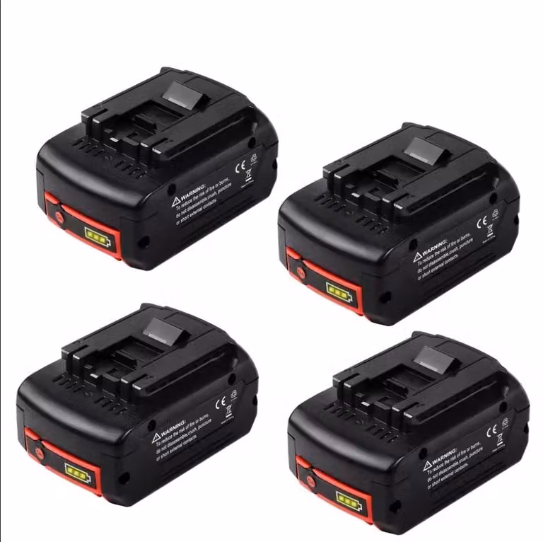 Batteria di ricambio, 18 V ad alta capacità agli ioni di litio con indicatore LED, compatibile con gli utensili Bosch, confezione da 4 pezzi, 6000 mAh