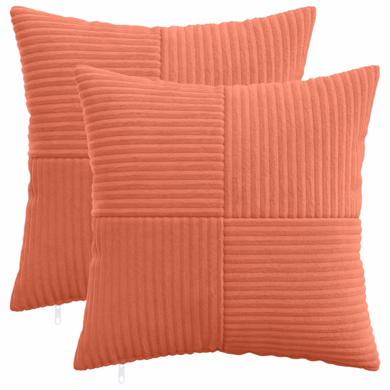 Set di 2 federe vidaXL ALMELO in velluto a coste, colore rosso arancio, L 30 x P 30 cm