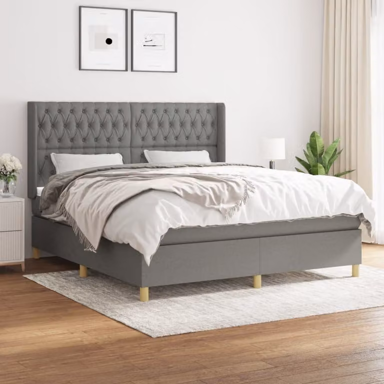 vidaXL Letto matrimoniale con materasso in tessuto grigio scuro 180x200 cm - Letto matrimoniale - Boxspringbetten - Bett - Schlafzimmermöbel