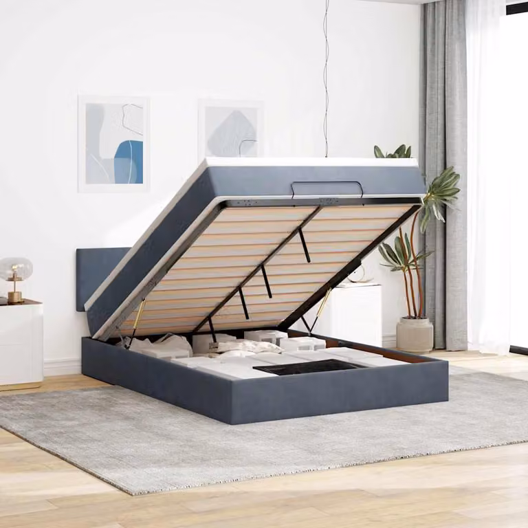 vidaXL Struttura Letto con Materasso e Base a Sollevamento in Velluto, L: 144 cm, P: 193 cm, H: 88 cm