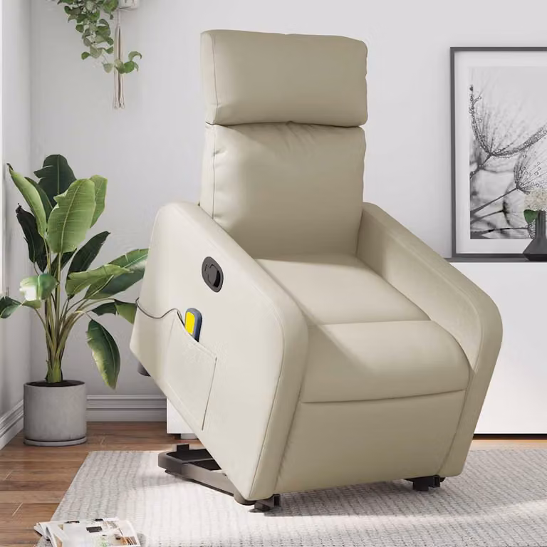 Poltrona Alzapersona Reclinabile con Assistenza Elettrica vidaXL, Colore Beige, Similpelle
