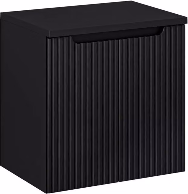 Set bagno sospeso VANO 60cm: mobile sottolavabo con ante a righe verticali + top per lavabo nero opaco