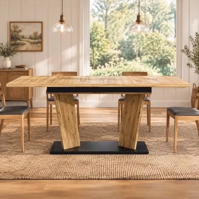 Tavolo da pranzo allungabile 120-160x80 cm in MDF effetto rovere con base in metallo