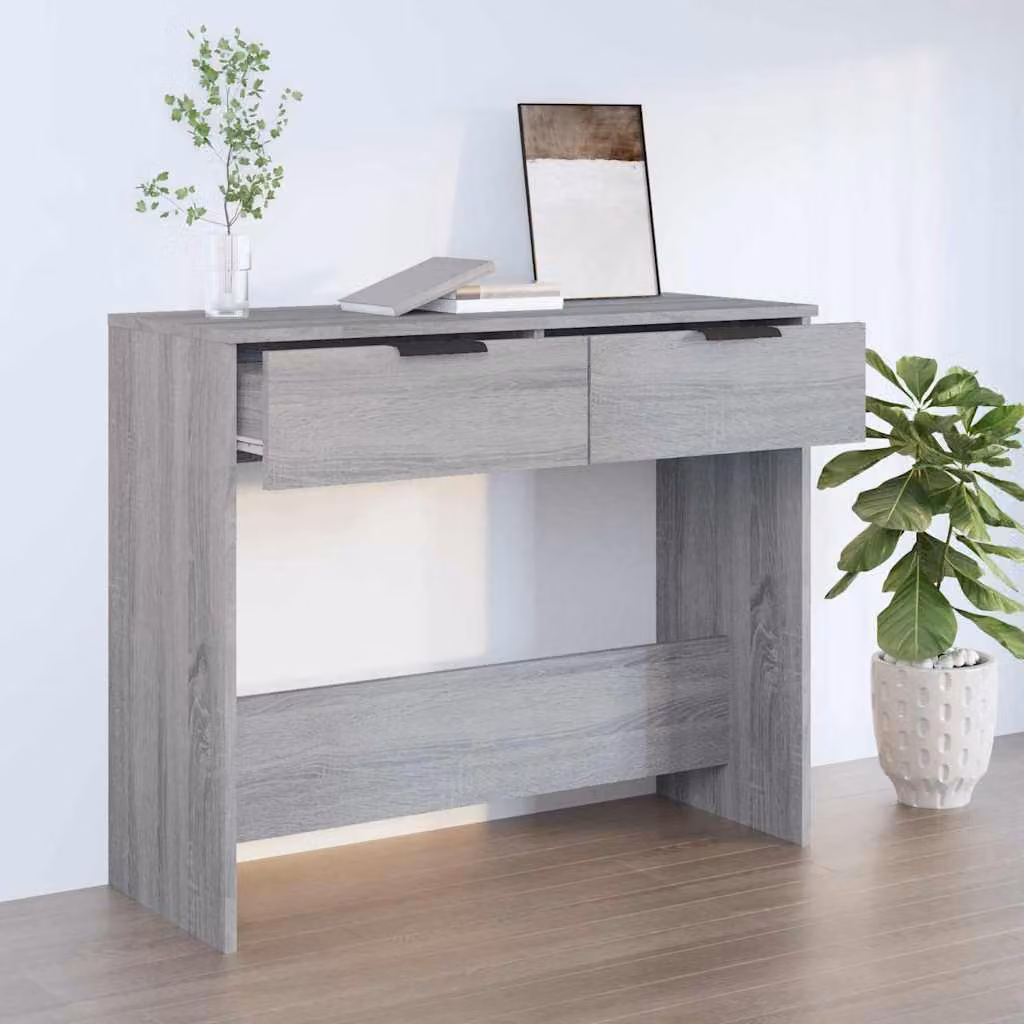 vidaXL Tavolino Consolle Moderno Grigio in Legno Multistrato L: 90 cm, P: 36 cm, H: 75 cm