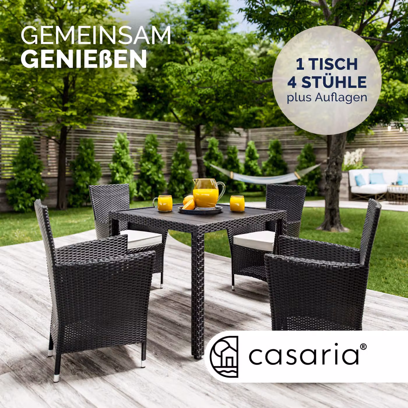 Set da giardino Riga Casaria composto da 5 pezzi in polyrattan nero – 3