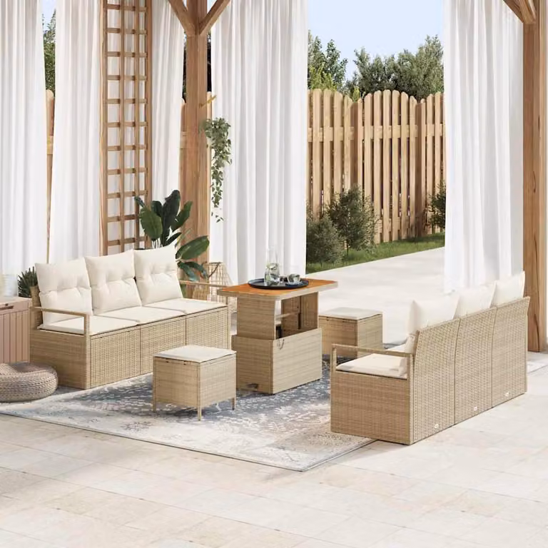 Maison Exclusive - Set da giardino con divano, 9 pezzi, rattan sintetico beige