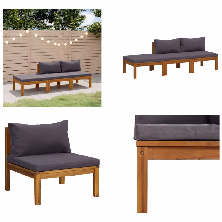 vidaXL Set salotto da giardino 3 pezzi con cuscino in legno massiccio di acacia - Set salotto da giardino - Set salotto da giardino - Set divano modulare - Set divano modulare