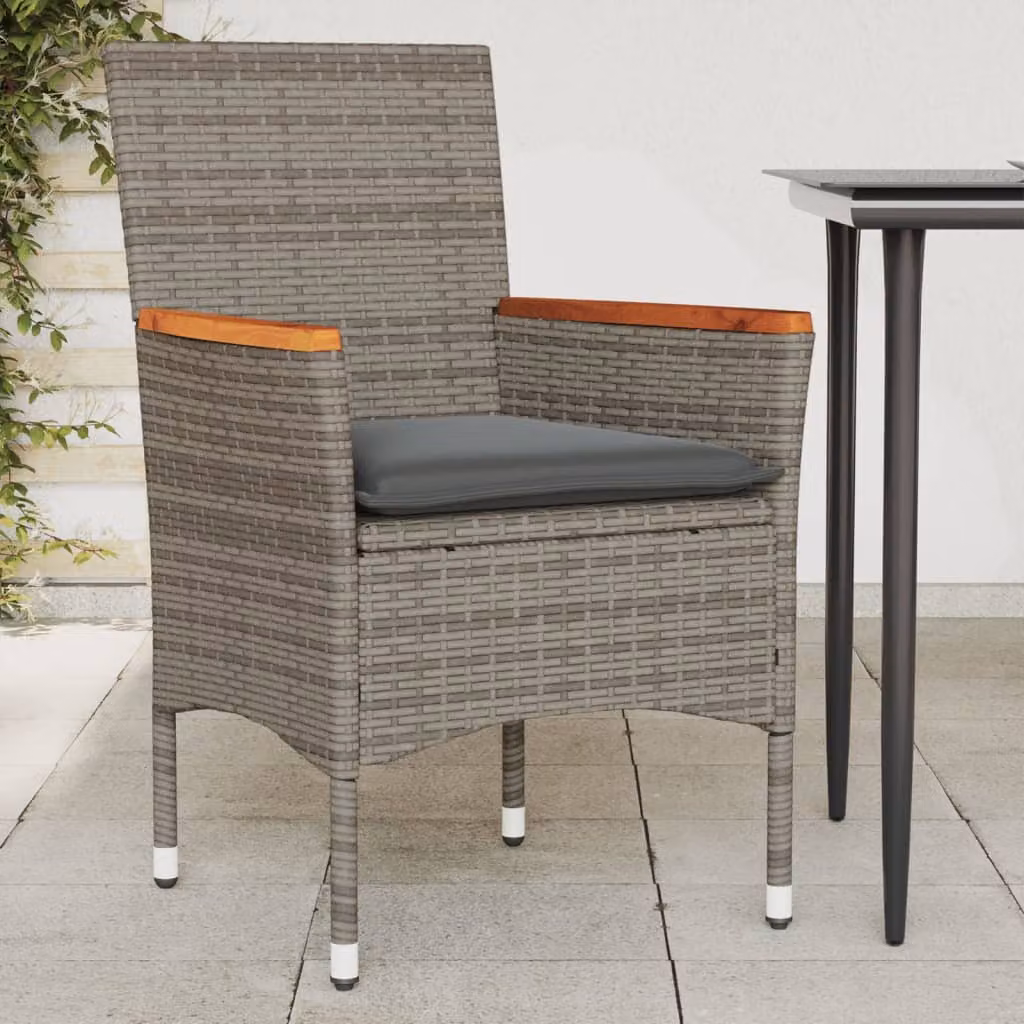 Set di 2 sedie da giardino vidaXL in polyrattan grigio con cuscini in tessuto resistente ai raggi UV e braccioli