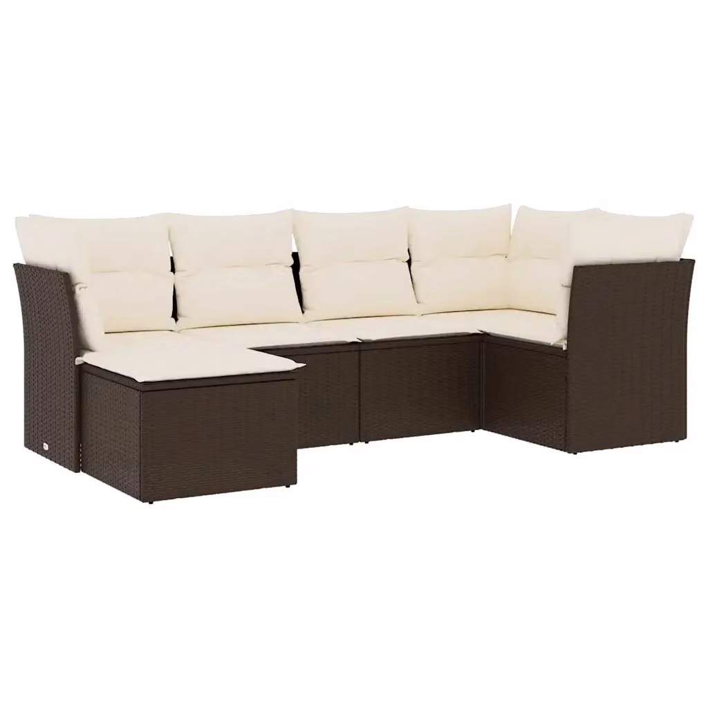 vidaXL Set Divano da Giardino 6 pz a L in Polyrattan Marrone e Bianco con Cuscini Imbottiti e Coperture Rimosse – 2