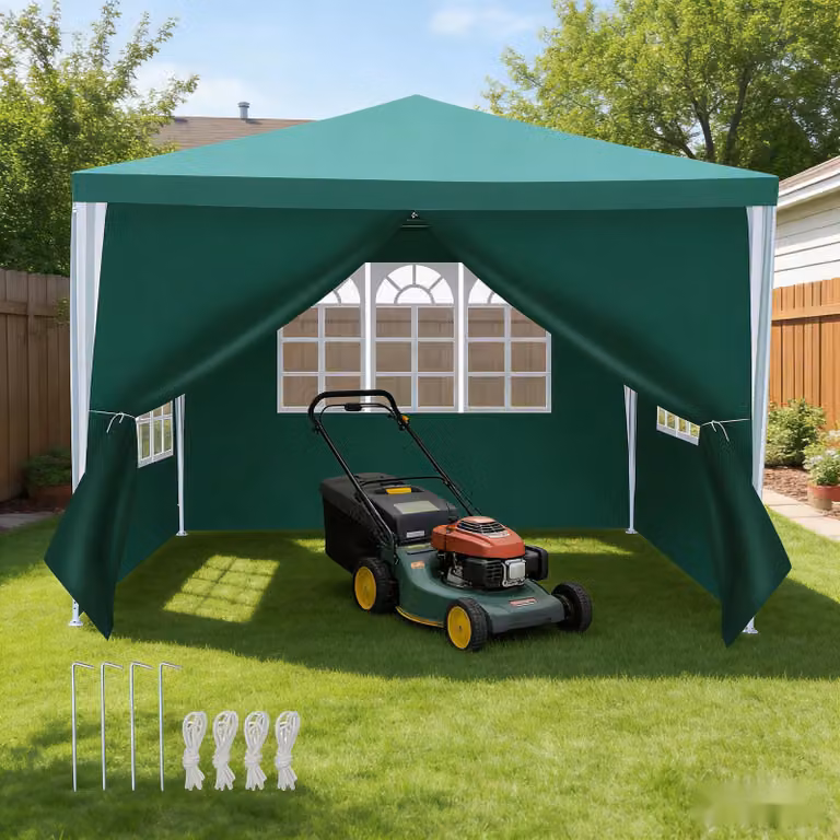 Tenda da giardino Ikodm, modello 3x3 metri, impermeabile, ideale per feste, con finestre, realizzata in telo PE, adatta per giardino, terrazza e compleanni, colore verde