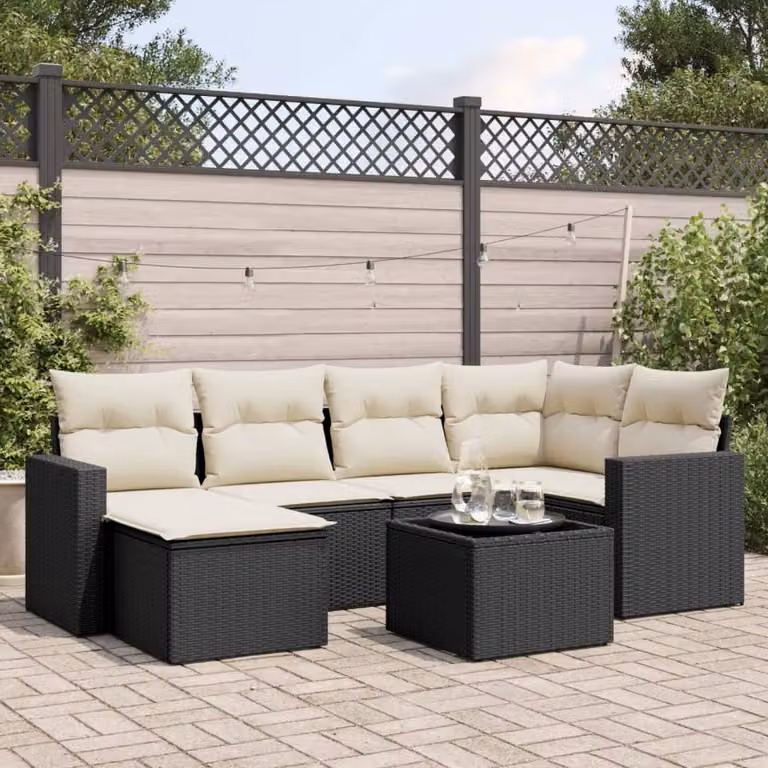 Maison Exclusive - Set da giardino 7 pezzi con cuscini in polyrattan nero