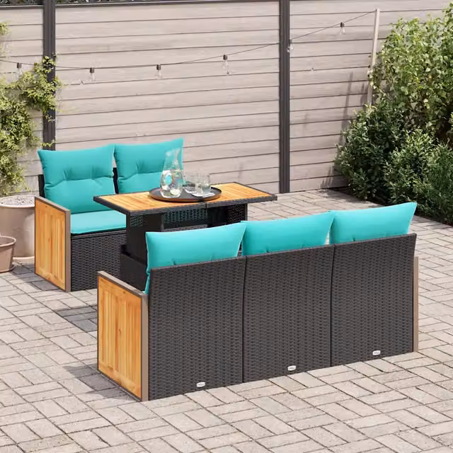 Set Divani da Giardino 6 pz con Cuscini Nero Polyrattan&acacia 3327662