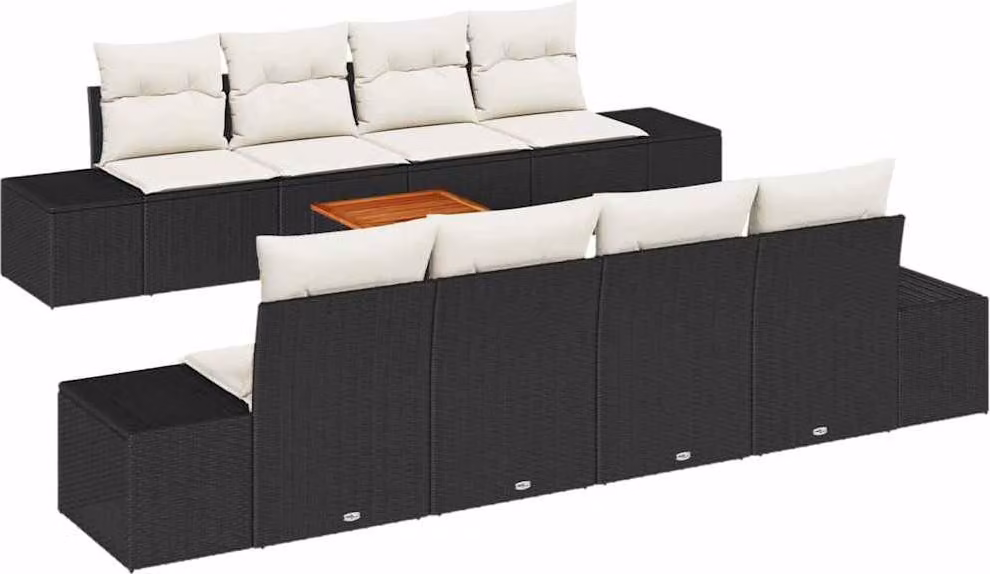 Set Divano da Giardino 9 pcs Nero e Crema polyrattan