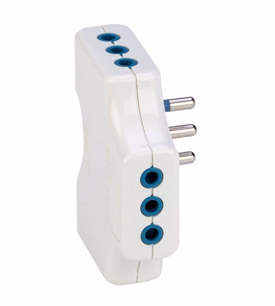 Poly Pool Adattatore Salvaspazio Bianco 3 Prese 10A 2P+T per Spazi Ristretti