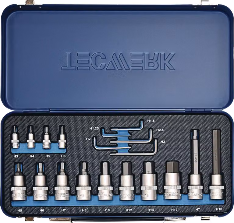 Set di chiavi a bussola da 19 pezzi 1/4 + 1/2 da 1,25 a 17 mm per esagono interno