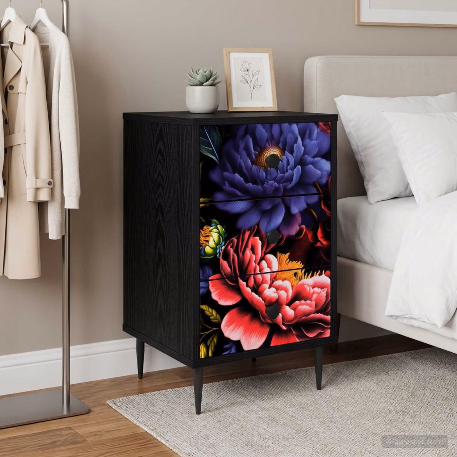 Armadio da Notte vidaXL KIEL Moderno in MDF e Metallo, Nero, L: 36 cm, P: 33 cm, H: 61 cm