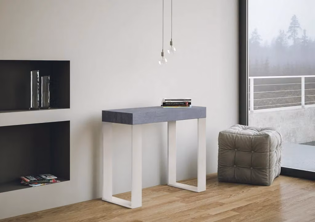 Consolle Allungabile GIORDANOSHOP in MDF Laminato Colore Tecno Noce e Bianco L/P/H: 90-300 x 40 x 77 cm – 2