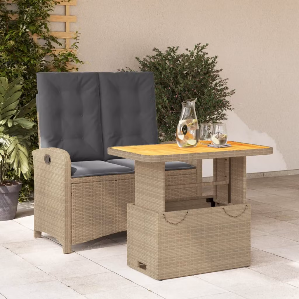 Set da Pranzo da Giardino vidaXL in Legno di Acacia Oliato con Piano Pieghevole e Regolabile, Colori Beige, Marrone e Grigio – 1
