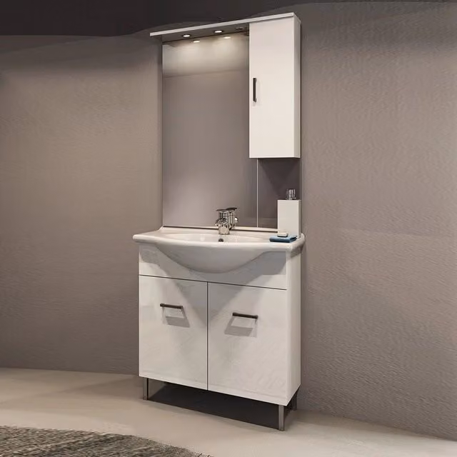 Mobile bagno venice bianco lucido cm 75 con lavabo e specchio