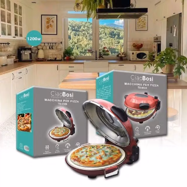 Macchina per Pizza Elettrica LINQ TX-9569 Rossa con Doppio Riscaldamento da 1200W – 1