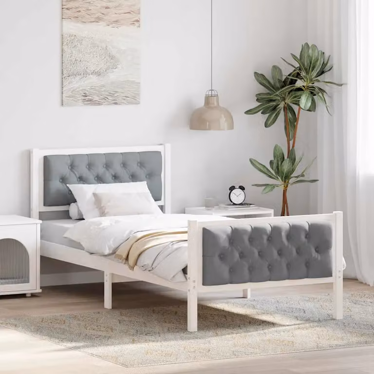 Struttura del letto vidaXL in pino massello con doghe rigide, Grigio chiaro, 90 x 200 cm