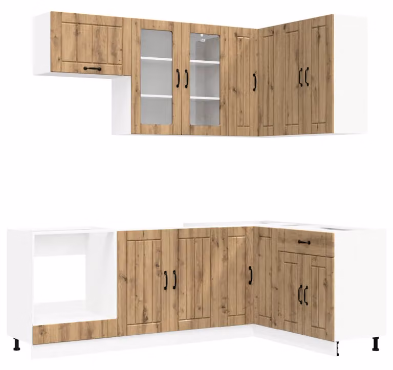 Set da cucina LUCCA, 8 pezzi, realizzato in materiale composito effetto legno "Artisan Rovere"
