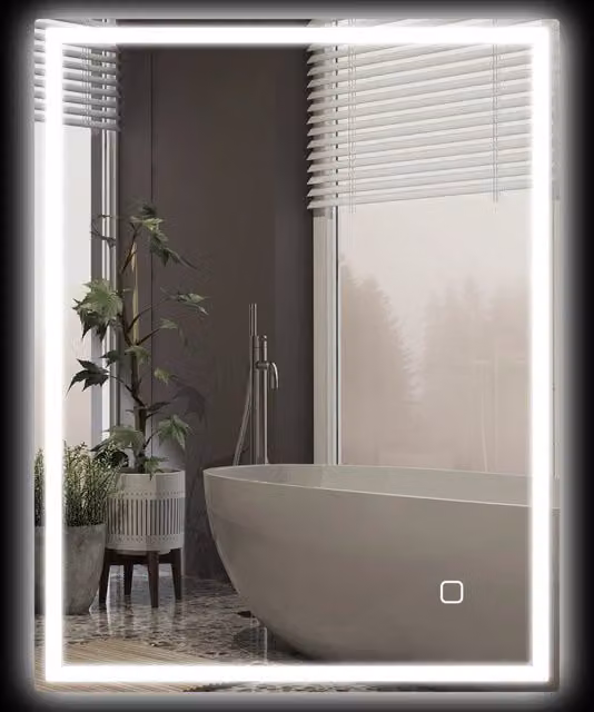 Specchio da Bagno Minimal con Luce LED e Touch Switch Argento L: 90 cm, H: 70 cm