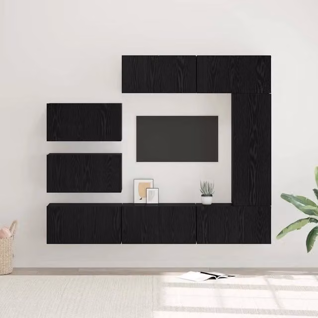 Set mobile TV 8 pz Rovere Nero Legno ingegnerizzato 3393133