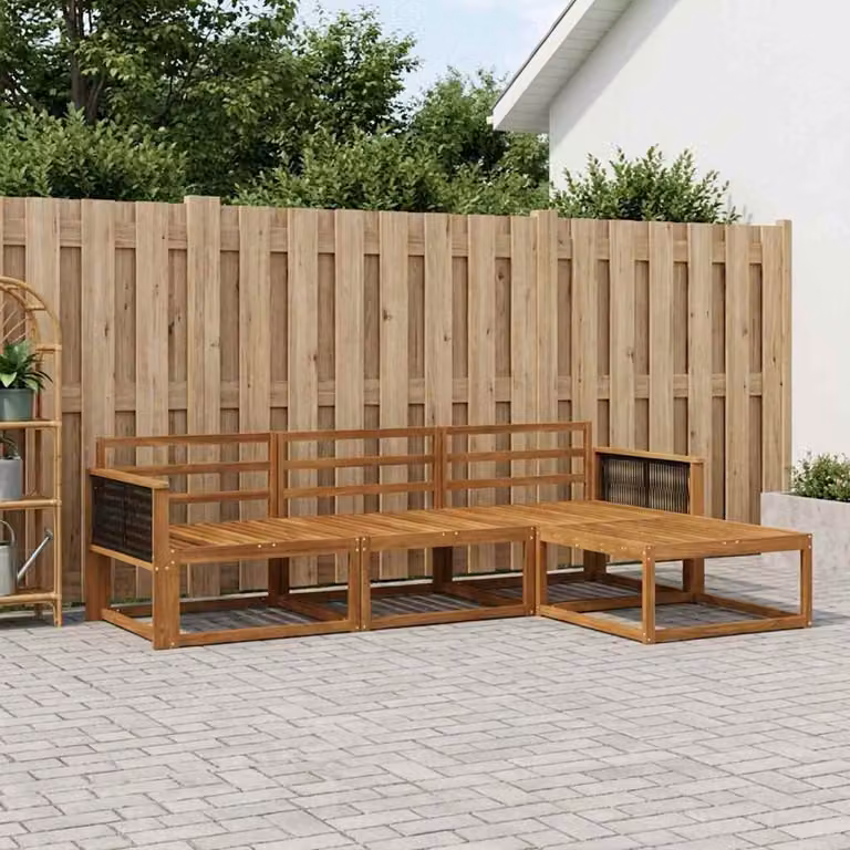 Set di divani da esterno vidaXL a forma di L in legno di acacia massello marrone con cuscini inclusi per giardino e terrazza
