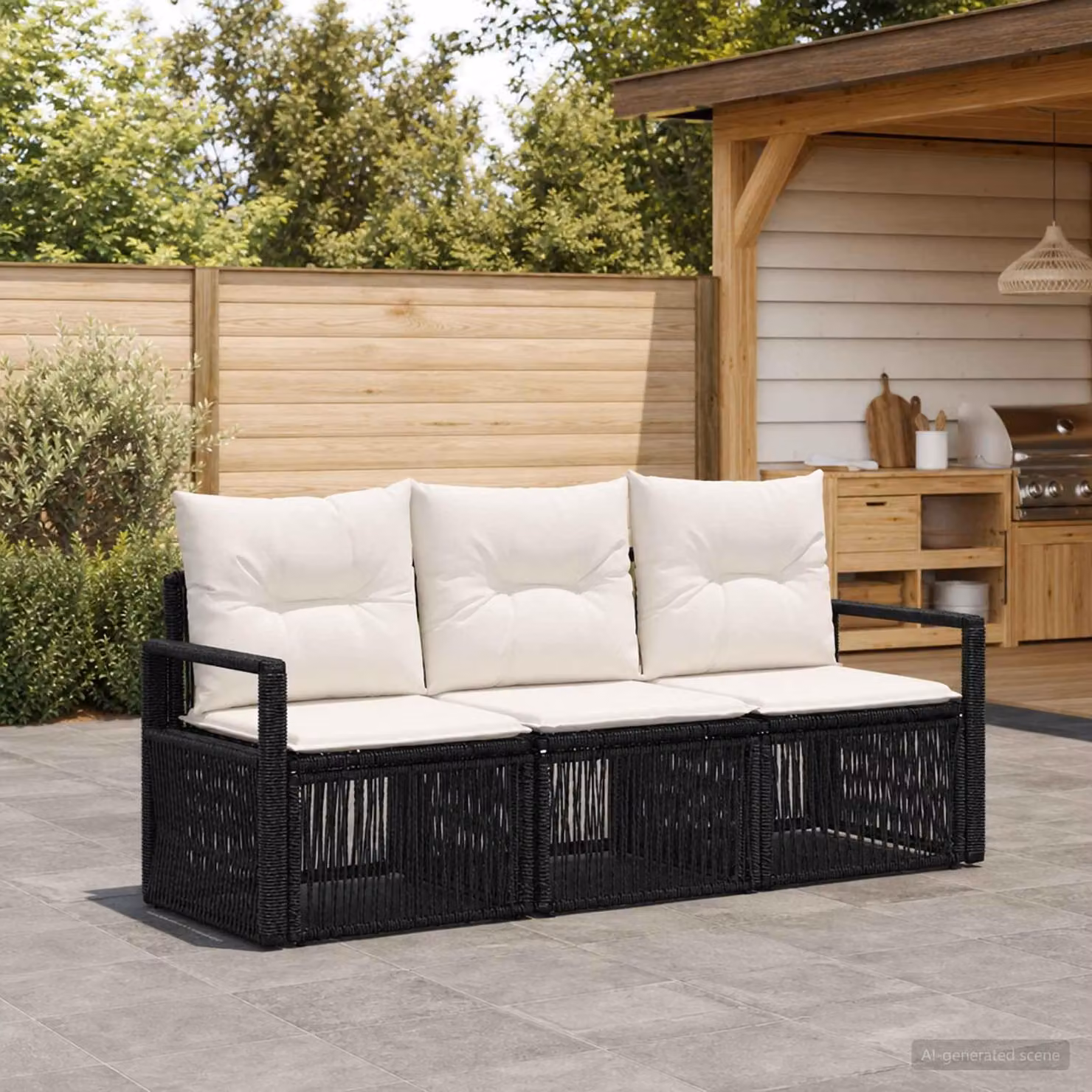 Maison Exclusive - Set da giardino composto da 3 pezzi, divano in rattan sintetico nero