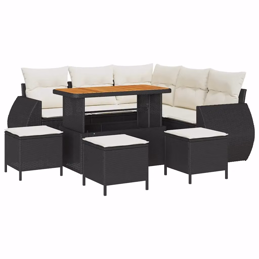 Set Divano da Giardino Moderno vidaXL 9 Pezzi in Polyrattan Nero con Cuscini e Tavolino – 2